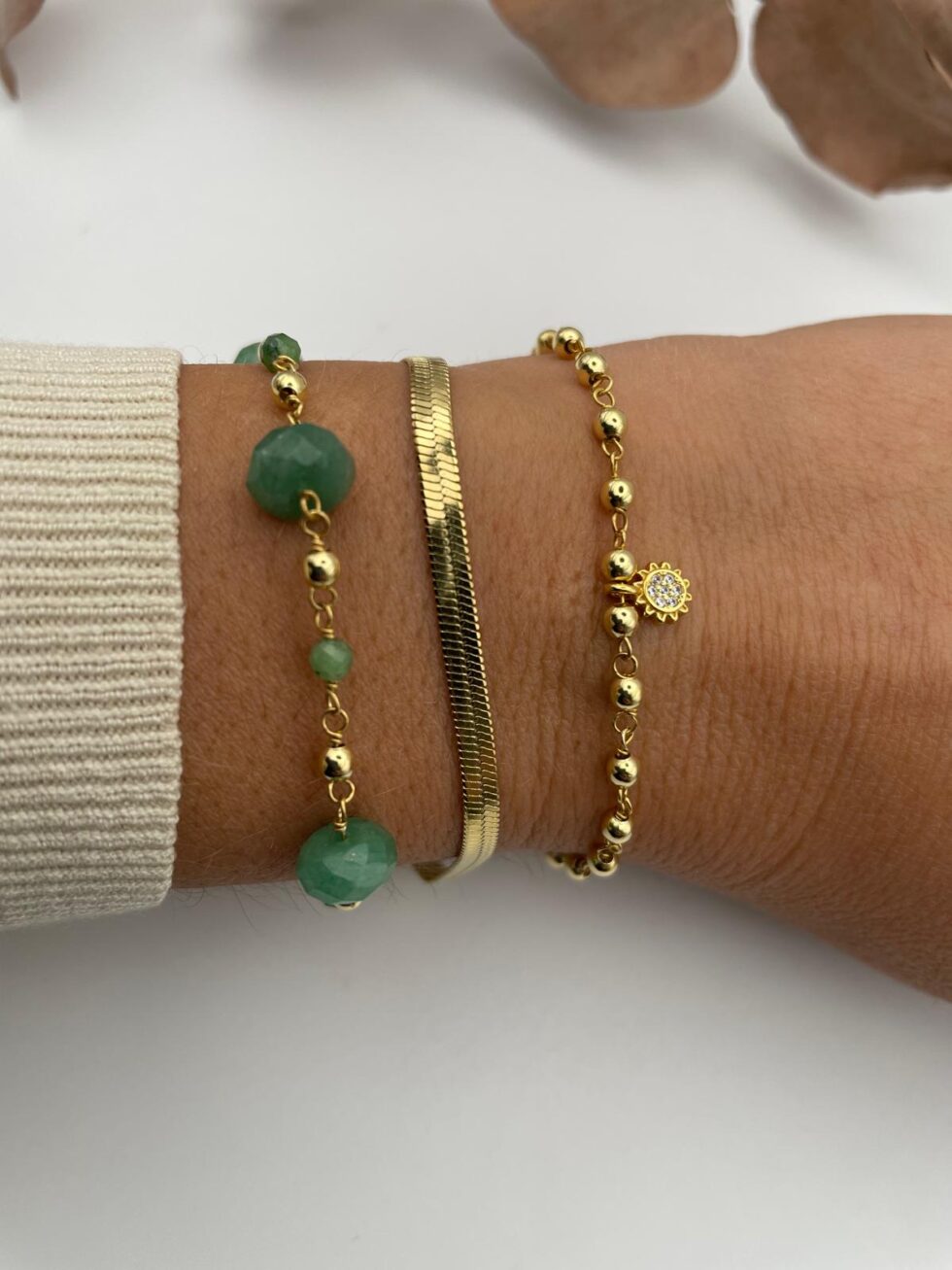 Pulsera rosario plata baño oro